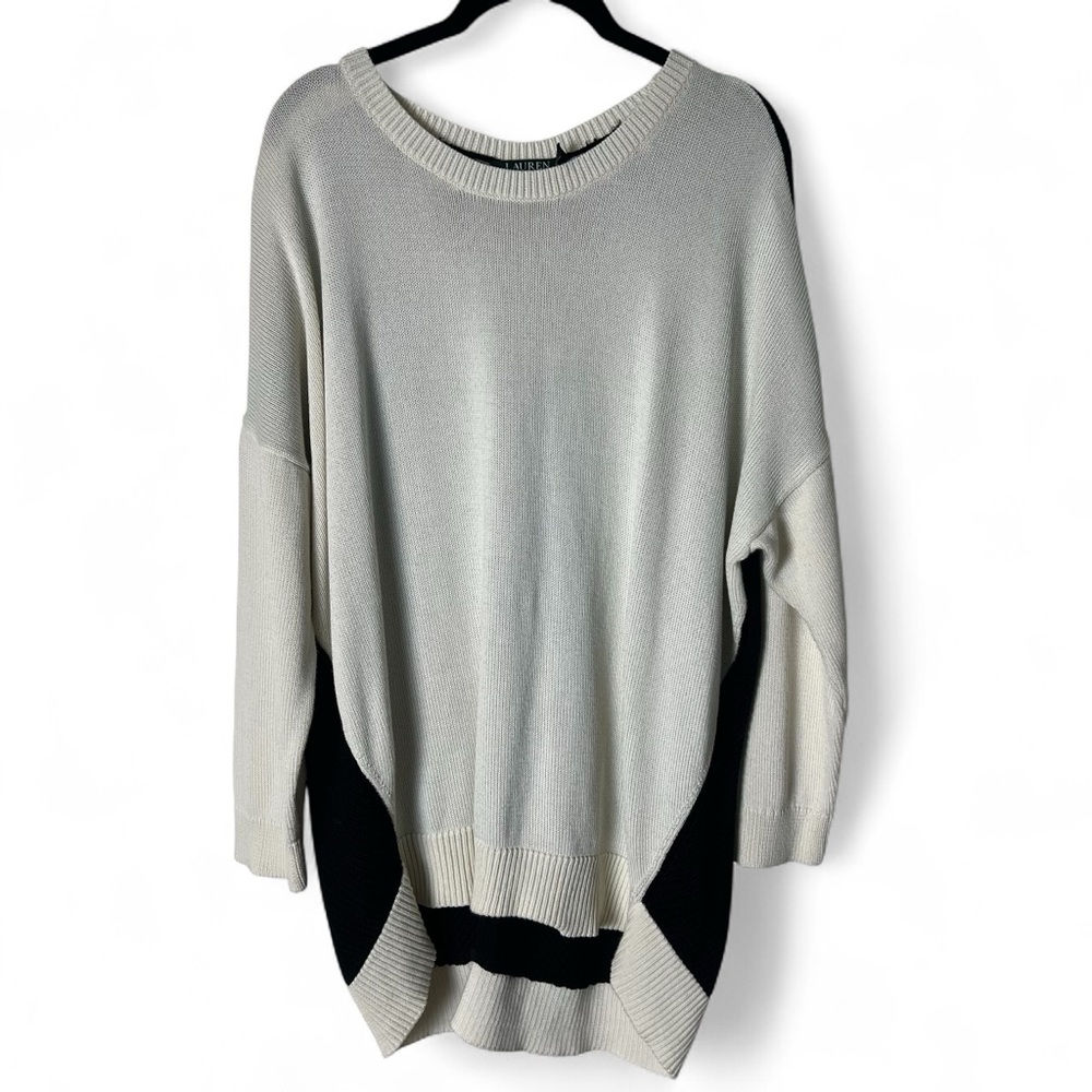 Lauren Ralph Lauren - Women's Two Tone Black & Cream Crew Neck Sweater - Sz. 2X